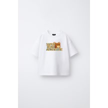 Fasardi Super Bear Adventure Süper Ayı Baskılı Oversize Pamuk Kısa Kollu Unisex Çocuk T-shirt Beyaz