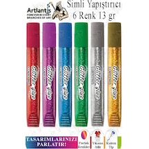 Simli Yapıştırıcı 6 Renk 13gr 1 Paket Bubu Simli Uhu 6 Lı Anasınıfı Kreş Süsleme Etkinlik Yıkanabilir Zararsız