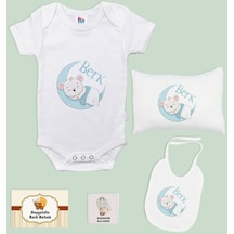Bk Kids Kişiye Özel İsimli 5 Parça Beyaz Bebek Body Zıbın Yastık Hediye Seti, Yeni Doğan Bebek Giyim Hediyesi-6