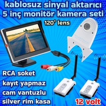 Kablosuz Beyaz Tepe Kamera Ve 5 İnç Ekran 12 Volt Kayıt Yapmaz