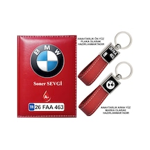 Plakanıza Özel Bmw Logolu Kırmızı Ruhsat Kabı Ve Anahtarlık