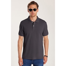 Tudors Erkek Slim Fit Dar Kesim %100 Pamuk Kısa Kollu Polo Yaka Antrasit Tişört-50262
