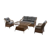 Menekşe 3+1+1+2puf+masa Rattan Bahçe Balkon Mobilyası, 7 Kişilik Bahçe Takımı Ceviz-gri Ceviz - Gri