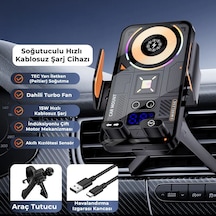 Sd39 Fanlı Soğutuculu Otomatik Kablosuz Şarj Cihazı Ve Araç İçi Telefon Tutucu Dijital Sıcaklık Göstergeli