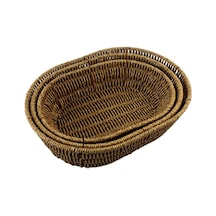 3 Lü Rattan Plastik Sepet, Ekmeklik , Meyve Sepeti Oval 3 Boy 3716