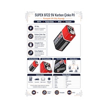 Supex 6f22 9v Karbon Çinko Pil