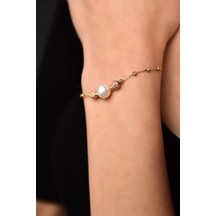 925 Ayar Gümüş Rose-gold Kaplama Inci Simli Dorika Toplu Bileklik