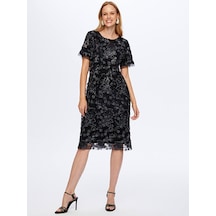 Boncuk Ve Payet İşli Çiçek Desenli Kısa Kollu Abiye Elbise W26aby008 Uw26aby00810 Siyah