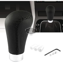 Üniversal Siyah Dikişli Deri Spor Görünümlü Vites Topuzu Aparatlı Manuel Vites Kolu 00 Şüscaroto Aksesuar