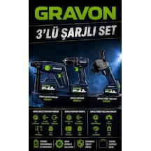 Gravon Şarjlı 3'lü Set 20v 4ah Şarjlı Somun Sökme-köşe Taşlama-matkap Vidalama