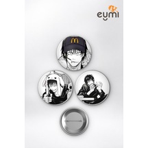 Jujutsu Kaisen Toji Fushiguro Chad Meme Çanta Süsü Rozet İğneli Buton Rozet Seti 58 Mm 3'lü Çok Renkli