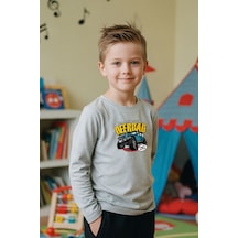 Fyk Kids Sıfır Yaka Off Road Baskılı Erkek Çocuk Sweatshirt Gri
