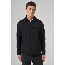 Morven Erkek Siyah Poliviskon Trend Düz Dynamic Fit Worker Gömlek Ceket 26ks022008001 Siyah