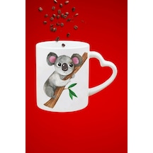 Cute Koala Baskılı Hediye Kalp Kupa Bardak Porselen Çay Kahve Fincanı Beyaz