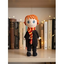Okulun Cübbeli Sarı Saçlı Büyücü Amigurumi Örgü Oyuncak - El Yapımı 21 Cm Turuncu
