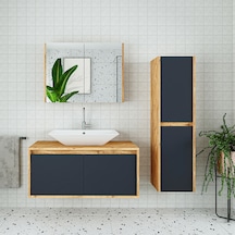 Banos Roomart Lavabolu Ahşap-Antrasit 100Cm Banyo Dolabı+Aynalı+B Antrasit