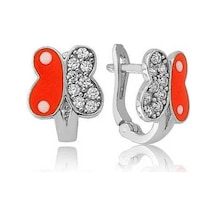 Gümüş Turuncu Kelebek Çocuk Küpesi