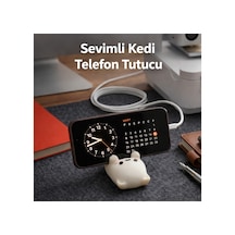 Kedi Figürlü Telefon Tutucu Telefon Standı Ofis, Çalışma Masası Ve Komidin Aksesuarı Kahverengi