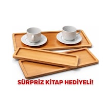3'lü Bambu Sunum Tepsisi Açık Bej