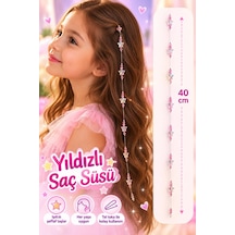 Işıltılı Yıldız Boncuklu Pembe Kristalli Çocuk Saç Süsü - 40 Cm Pratik Tel Toka İle Kullanım