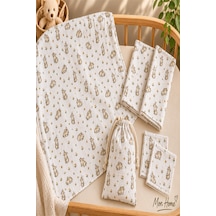 More Home Müslin Bez Battaniye Set 6 Parça Tavşanlı Bej