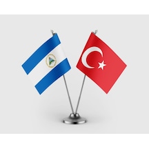 Nikaragua Bayrağı Ve Türk Bayrağı İkili Saten Masa Bayrağı Takımı Diğer