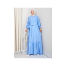 Hb Harma Time Butik Kadın Bağlama Detaylı Mavi Çilek Kumaş Elbise Açık Mavi Açık Mavi