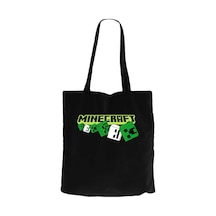 Minecraft Skeleton And Creeper Siyah Fermuarlı Bez Çanta Gabardin