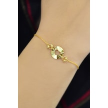 925 Ayar Gümüş Gold Kaplama Çember Kalp Kristal Kesim Bileklik