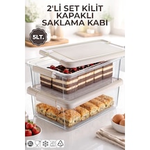 2'li Set 5lt. Decobox Çok Amaçlı Saklama Kabı - Piknik Taşıma Seti - 5lt. Krem