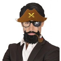 Himarry Kahve Renk Şapkalı Siyah Sakallı Pipolu Jack Sparrow Denizci Korsan Gözlüğü 24x25 Cm