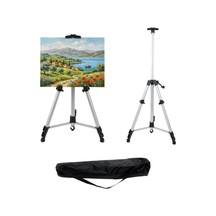 Katlanabilir Alüminyum Tripod Şövale - Kollu Yükseklik Ayarlı, Su Terazili, Gümüş