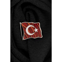 Büyük Boy Mineli Türk Bayrağı Gümüş Rozet -8473 Gümüş