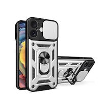 Newface Apple İphone 16 Kılıf Pars Lens Yüzüklü Silikon - Gümüş