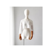 Ezni Atelier Şifon Gelin Pelerini 75 Cm Transparan Gelinlik Pelerini Uzun Gelin Pelerini Zarif Düğün Pelerini Beyaz Beyaz