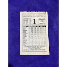 1 Aralık 2001 Takvim Yaprağı - Nostalji Koleksiyonluk Takvim Yaprağı C