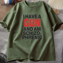 Flood Of Style Ben Bir Silah Var Ve Im T-shirt Erkekler Fuuny Pamuk T Shirt Erkek Giysileri Stree Yeşil