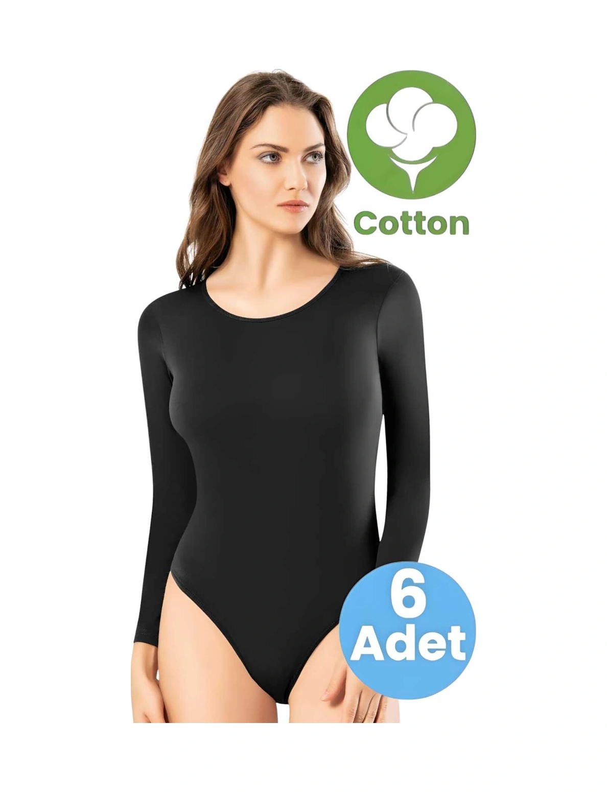 Tezzgelsin Kadın 6'lı Bisiklet Yaka Uzun Kol Çıtçıtlı Body Siyah