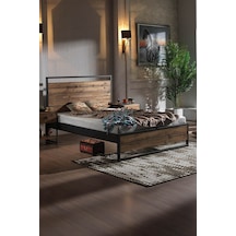 Ariane Ahşaplı Çift Kişilik Metal Karyola Siyah Ahşap Latalı