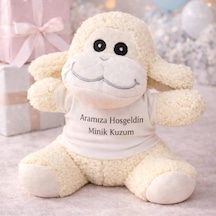 Aramıza Hoşgeldin Minik Kuzum Tişörtlü Sevimli Peluş Kuzu Krem