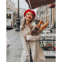 Eke Tekstil Kırmızı Fransız Ressam Avusturalya Yünü Keçe Bere Açık Kırmızı