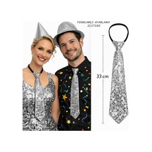 Gümüş - 895 - Renk Pul Payetli Işıltılı Parti Kravatı - Dpmıx-hb - 33 Cm