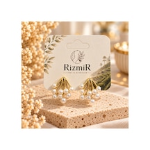 Gold İnci Buketi Kadın Küpe Altın