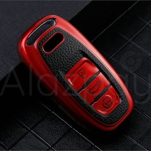 Audi A1 A3 A4 A5 A6 A7 A8 Q3 Q5 Q7 S4 S5 S6 S7 S8 R8 Tt Deri Görünüm Tpu Anahtar Kılıfı Kırmızı