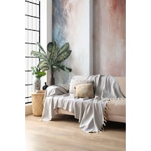 Miracolo Home Gri Pamuklu Dekoratif Koltuk Örtüsü 170x230 Boyutlu Optimal Kaymaz Tasarım Natural