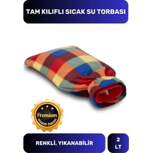 Premium Büyük Boy Kauçuk Yıkanabilir Polar Kılıflı Yumuşak Regl Kötü Hava Sıcak Su Torbası 2 Lt Çok Renkli