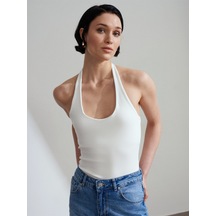 DİLVİN Dilvin Kadın 21052 Halter Yaka Ekru Bluz - 101a21052