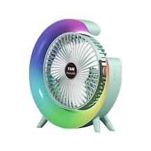 Şarjlı Masaüstü Vantilatör Rgb Led Işıklı 3 Kademeli 180 Ayarlanabilir Soğutucu Fan Gece Lambası Yeşil