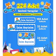Sevimli Yarışçı Temalı Okul Kreş Kişiye Özel İsim Etiket Seti - Model 269 Çok Renkli
