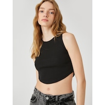 Koton Crop Atlet Bisiklet Yaka Fitilli Asimetrik Kesim Siyah 3sal30016ık 3SAL30016IK999 Siyah